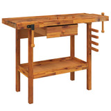 Radni stol s ladicom i škripcima 124x52x83 cm od drva bagrema 153320