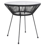 Vrtni blagovaonski stol crni Ø 70 x 74 cm od ratana i stakla 312165