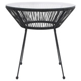 Vrtni blagovaonski stol crni Ø 70 x 74 cm od ratana i stakla 312165