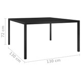 313099  Garden Table 130x130x72 cm Black Steel and Glass 313099