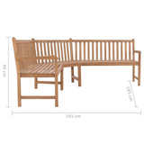 Kutna vrtna klupa 185 x 185 x 90 cm od masivne tikovine 316625