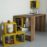 Radni stol Kutija - orah, žuta