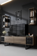 Garnitura namještaja za dnevni boravak Black Line Set - orah, crna