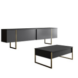 Garnitura namještaja za dnevni boravak Luksuzni set - antracit, zlato