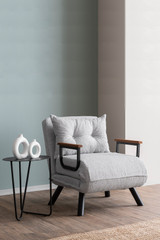 Kauč na razvlačenje s 1 sjedalom Sando Single - Teddy tkanina - siva a.g