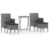 5-dijelni vrtni bistro set od poliratana i kaljenog stakla sivi 3058395