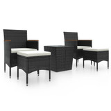 5-dijelni vrtni bistro set od poliratana i kaljenog stakla crni 3058374