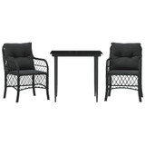 3-dijelni bistro set s jastucima crni od poliratana 3212096