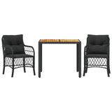 3-dijelni bistro set s jastucima crni od poliratana 3212042