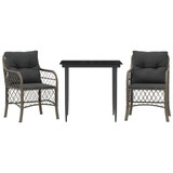 3-dijelni bistro set od poliratana s jastucima sivi 3212124
