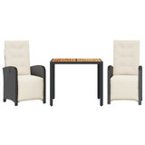 3-dijelni bistro set s jastucima crni od poliratana 3212468