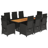 9-dijelni vrtni blagovaonski set s jastucima crni od poliratana 3212505