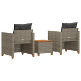 3-dijelni bistro set s jastucima poliratan i drvo bagrema sivi 366310