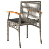 3-dijelni bistro set s jastucima poliratan i drvo bagrema sivi 366260