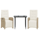 3-dijelni bistro set s jastucima bež od poliratana 3212570