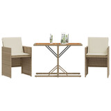3-dijelni bistro set s jastucima bež od poliratana 365069