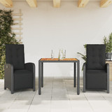 3-dijelni bistro set s jastucima crni od poliratana 3212474