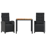 3-dijelni bistro set s jastucima crni od poliratana 3212474