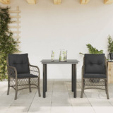 3-dijelni bistro set od poliratana s jastucima sivi 3212131