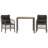 3-dijelni bistro set od poliratana s jastucima sivi 3212048