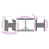 3-dijelni bistro set s jastucima crni od poliratana 365068