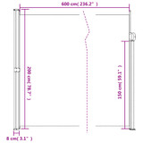 Bočna tenda na uvlačenje antracit 200 x 600 cm 4004563