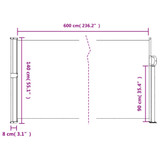 Uvlačiva bočna tenda 140 x 600 cm crna 4004504