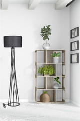 Podna svjetiljka Havin Lambader Siyah Ayak Silindir Hasır Siyah Abajurlu