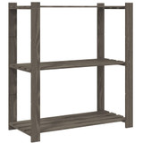 Stalak za pohranu 3 razina sivi 80x38x90 cm masivna borovina n.p