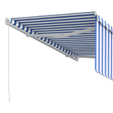 Tenda na ručno uvlačenje s roletom 3,5 x 2,5 m plavo-bijela   3069276