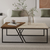 Set stolića za kavu Verona P0024623 - Travertin, Rustikalni orah