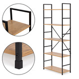 Široka moderna LOFT drvena biblioteka s 5 polica ModernHome