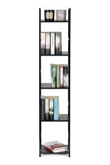 Moderna drvena polica, metalni okvir LOFT, 5 polica, crna ModernHome