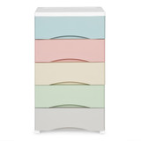 Biblioteka s 5 izvlačnih ladica, nogama s kotačićima, šarenim ladicama, ModernHome