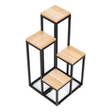 Polica za biljke za cvijeće i ukrase – 4 razine, metal i MDF svijetli orah ModernHome