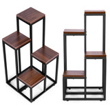 Polica za biljke za cvijeće i ukrase – 4 razine, metal i MDF tamni orah ModernHome