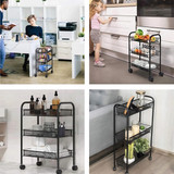 Metalna mobilna kupaonska polica s 3 razine i kotačićima crna ModernHome