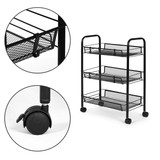 Metalna mobilna kupaonska polica s 3 razine i kotačićima crna ModernHome