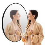 Okruglo zidno ogledalo 80 cm, viseće, moderno, crni aluminijski okvir, ModernHome