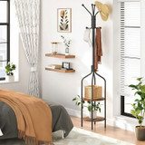 Samostojeća vješalica za kapute s policama, 8 kuka, 180 cm, crni metal, ModernHome