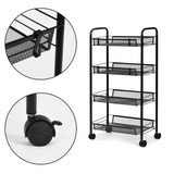 Crni metalni organizator polica za kuhinju ili kupaonicu, 4 police s kotačima, ModernHome