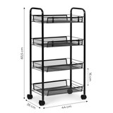 Crni metalni organizator polica za kuhinju ili kupaonicu, 4 police s kotačima, ModernHome