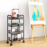 Crni metalni organizator polica za kuhinju ili kupaonicu, 4 police s kotačima, ModernHome