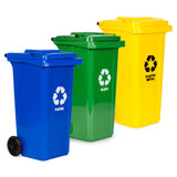 Set od 3 kante za smeće, 3 x 120 l, plave, zelene, žute, papirne, staklene, plastične s gumenim kotačima