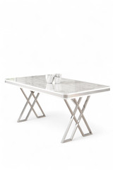 Blagovaonski stol Vals - Bijeli mramor, Krom