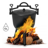 Lijevanoželjezni stojeći kotao 10 L, lovački lonac, roštilj za logorsku vatru, MultiGarden