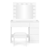 Toaletni stolić ModernHome sa ogledalom i LED osvjetljenjem, 4 ladice + stolica