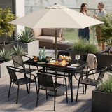 Vrtni stol 140x80 cm kaljeno staklo sa otvorom za suncobran, crni, MultiGarden