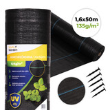 Crna UV-otporna agro tekstilna tkanina 135 g/m² za kontrolu korova 1.6×50 m sa zaticima