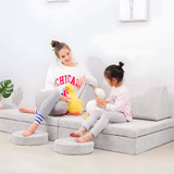 Velika modularna 2-sedišna sklapiva sofa za djecu DIY sa 10 mekih jastuka - siva ECOTOYS